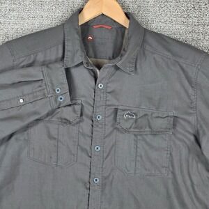 Simms Guide Fishing Shirt Mens Gray Long Sleeve Button Up Fleece Lined Jacket